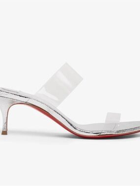 Clear Strap Silver Kitten Heel Sandals